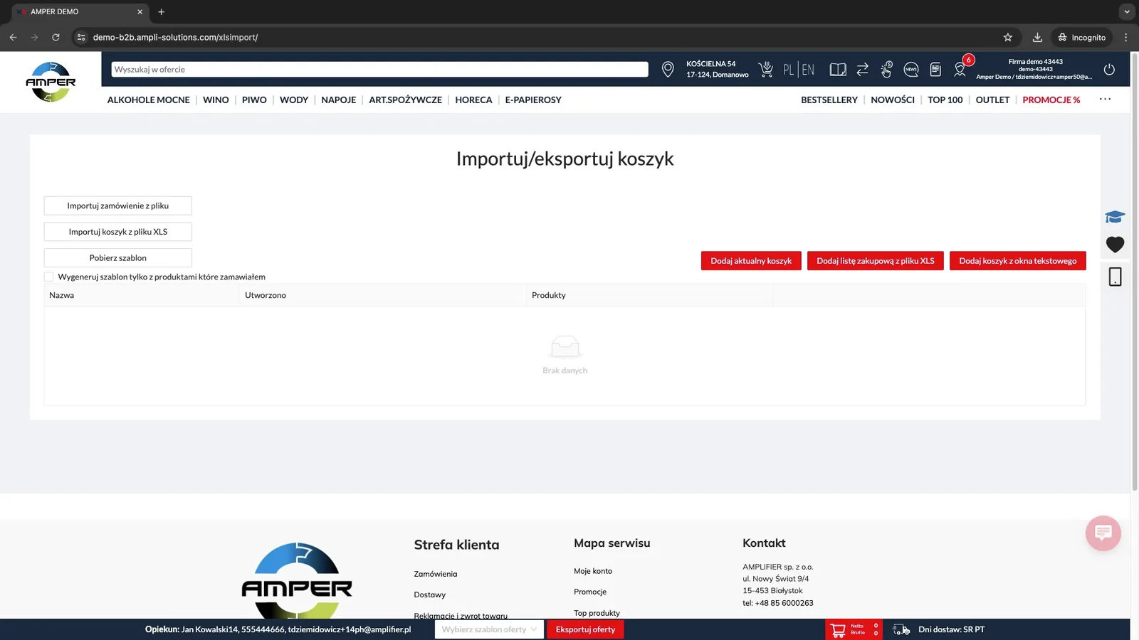 Zrzut ekranu – Import/eksport koszyka