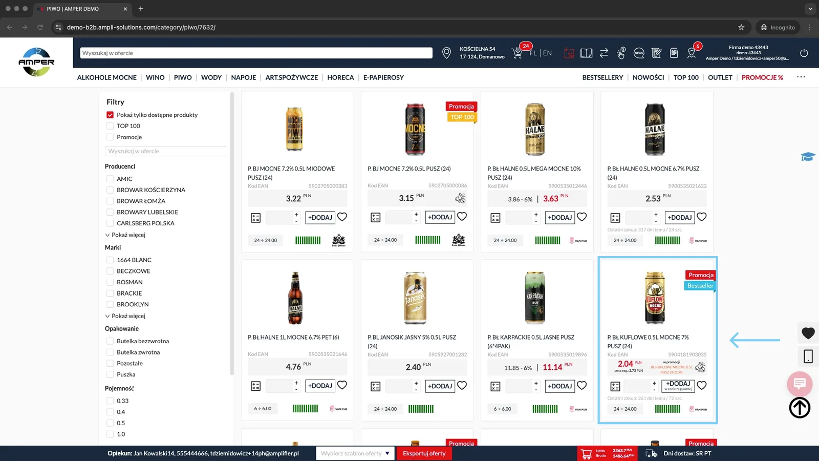 Zrzut ekranu – Dodawanie promocji z kafelka produktowego