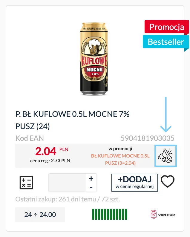 Zrzut ekranu – Dodawanie promocji z kafelka produktowego