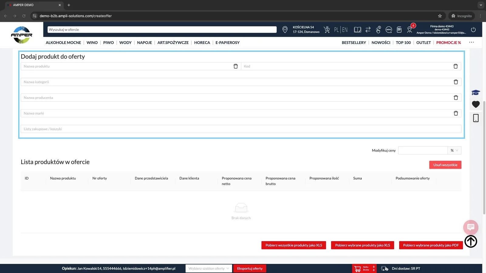 Zrzut ekranu – Dodawanie produktów do oferty