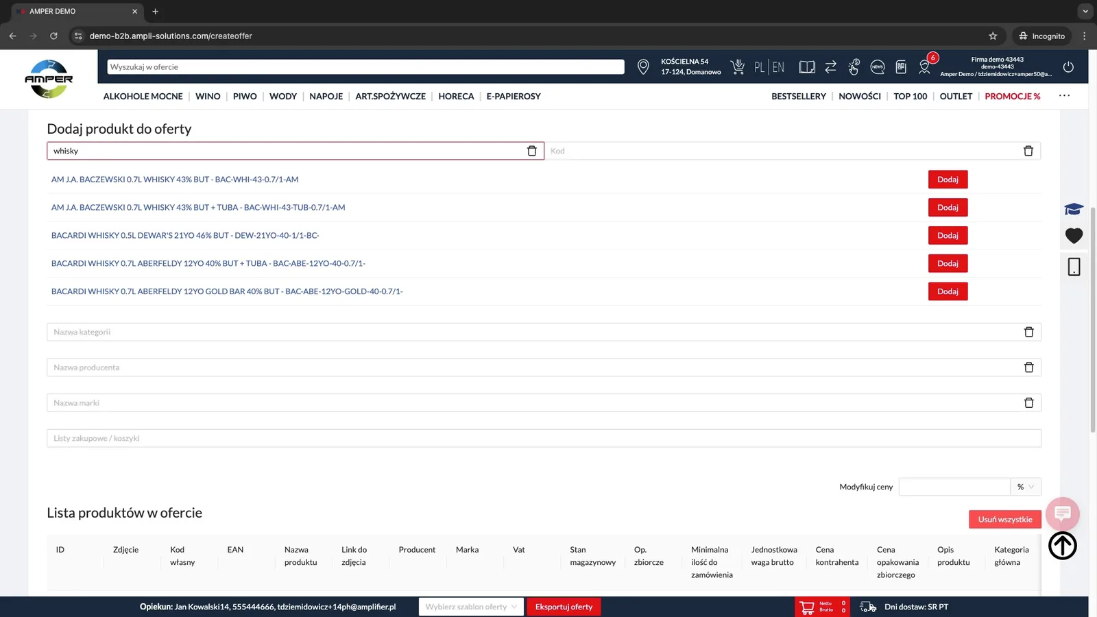Zrzut ekranu – Dodawanie produktów do oferty