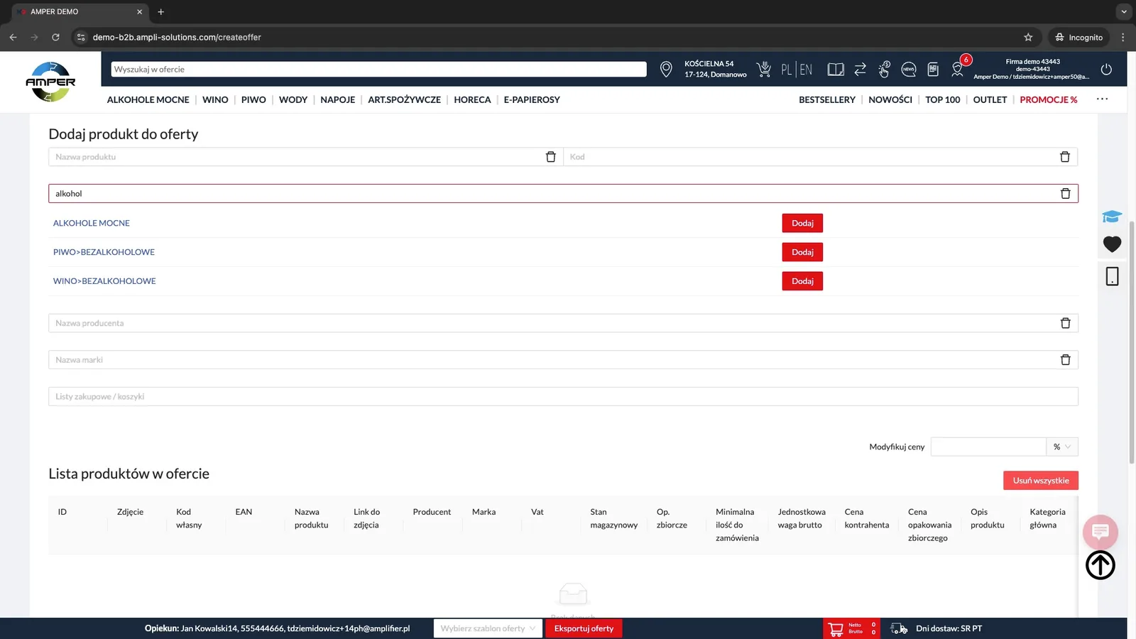 Zrzut ekranu – Dodawanie produktów do oferty