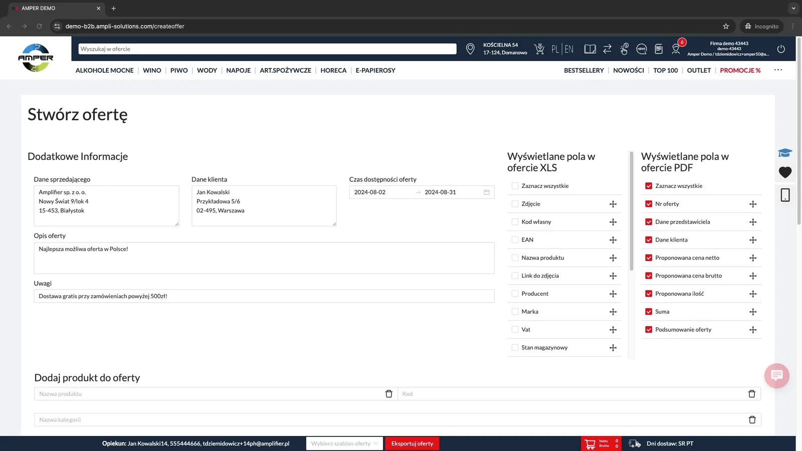 Zrzut ekranu – Generowanie oferty w PDF