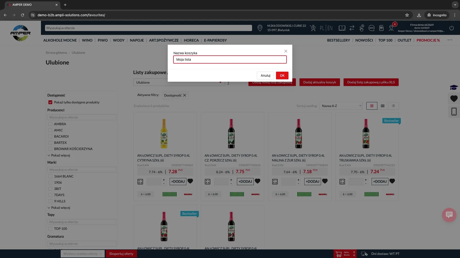 Zrzut ekranu – Dodaj nową listę zakupową
