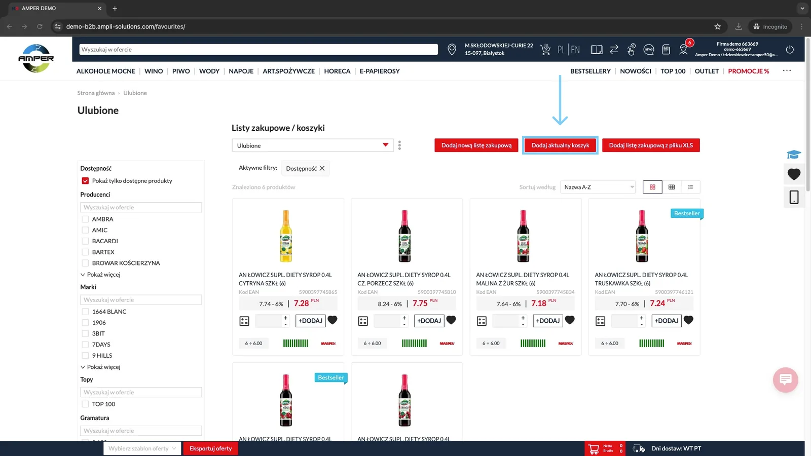 Zrzut ekranu – Dodaj aktualny koszyk
