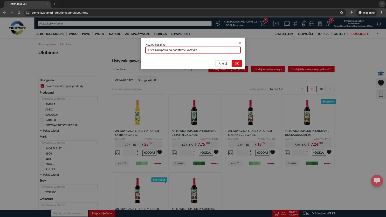 Zrzut ekranu – Dodaj aktualny koszyk