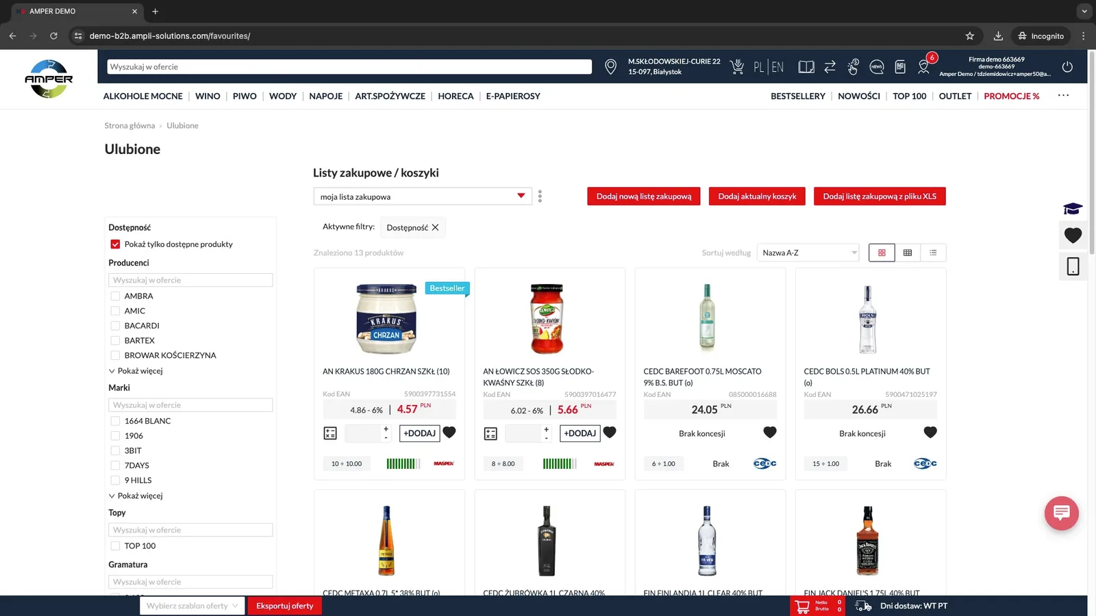 Zrzut ekranu – Dodaj listę zakupową z pliku XLS
