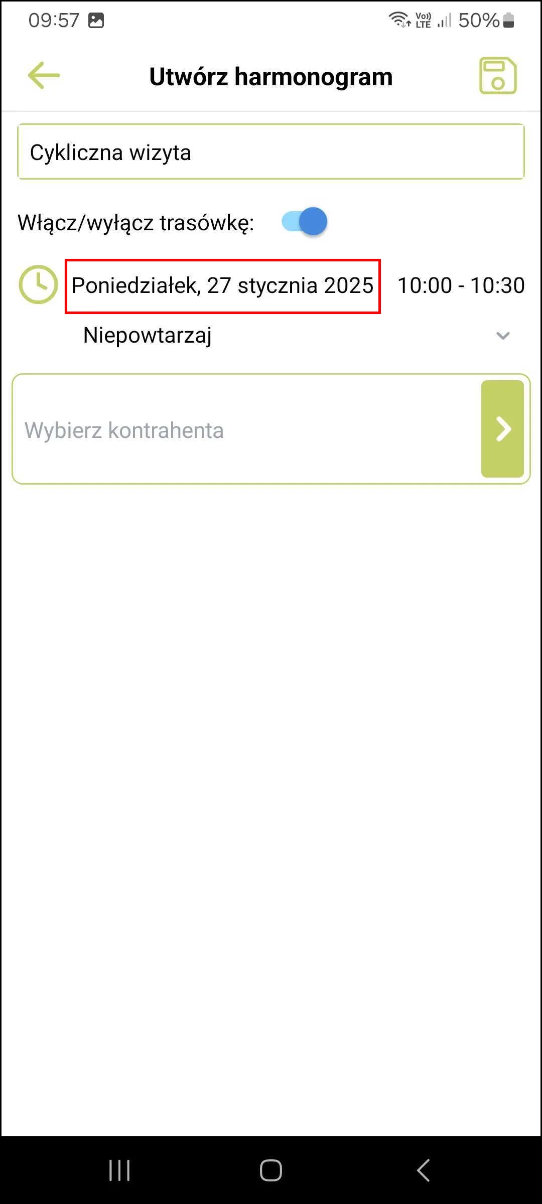 Zrzut ekranu – Harmonogram