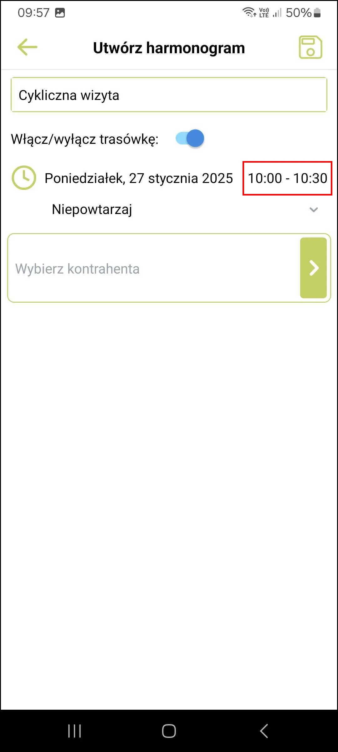 Zrzut ekranu – Harmonogram