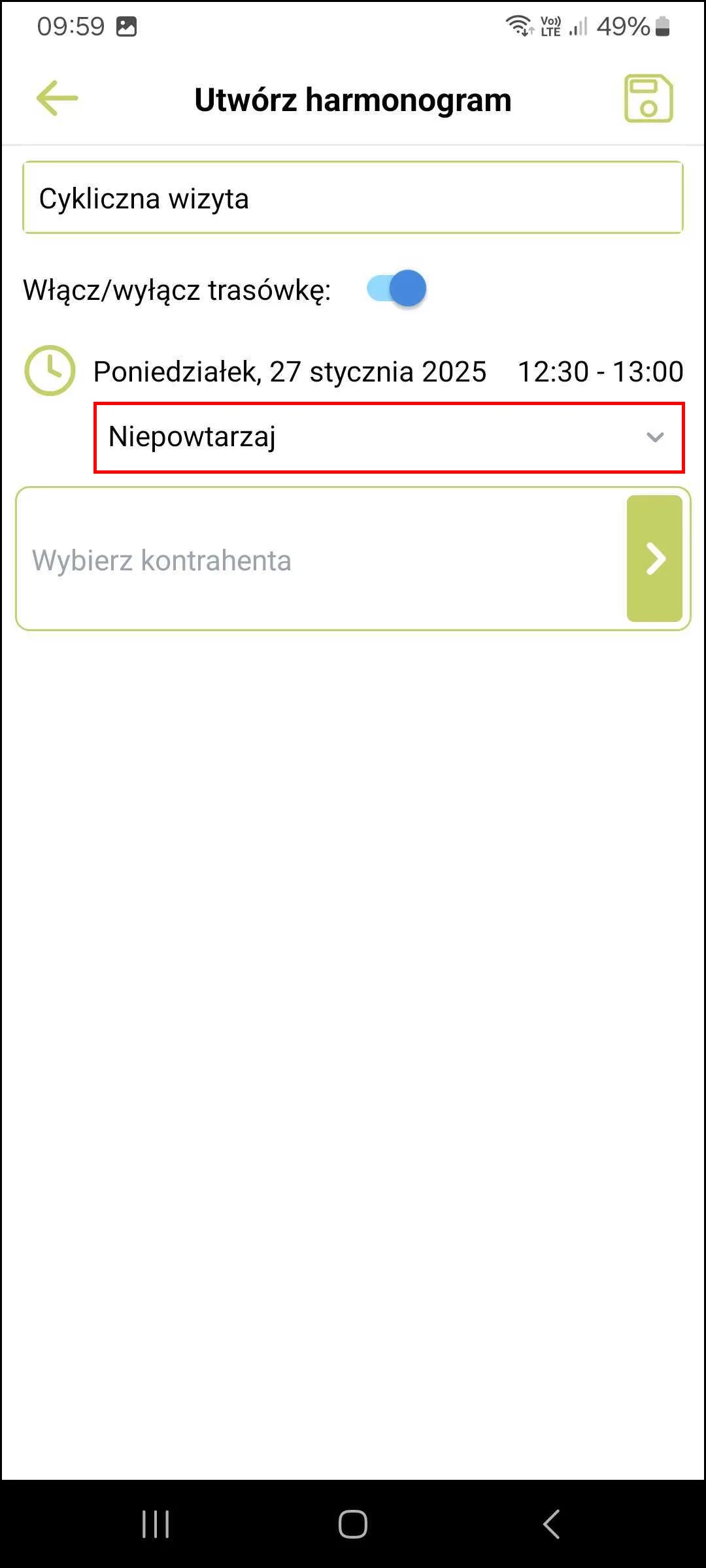 Zrzut ekranu – Harmonogram