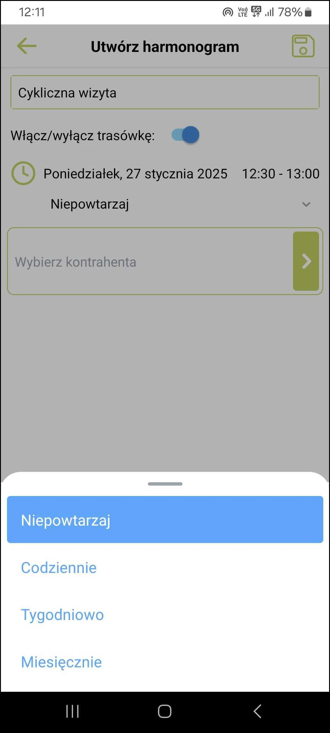 Zrzut ekranu – Harmonogram
