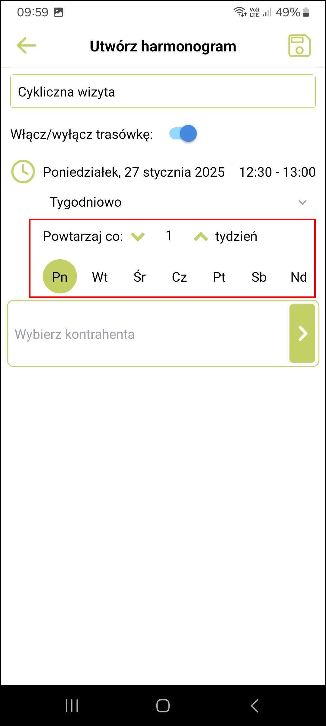 Zrzut ekranu – Harmonogram