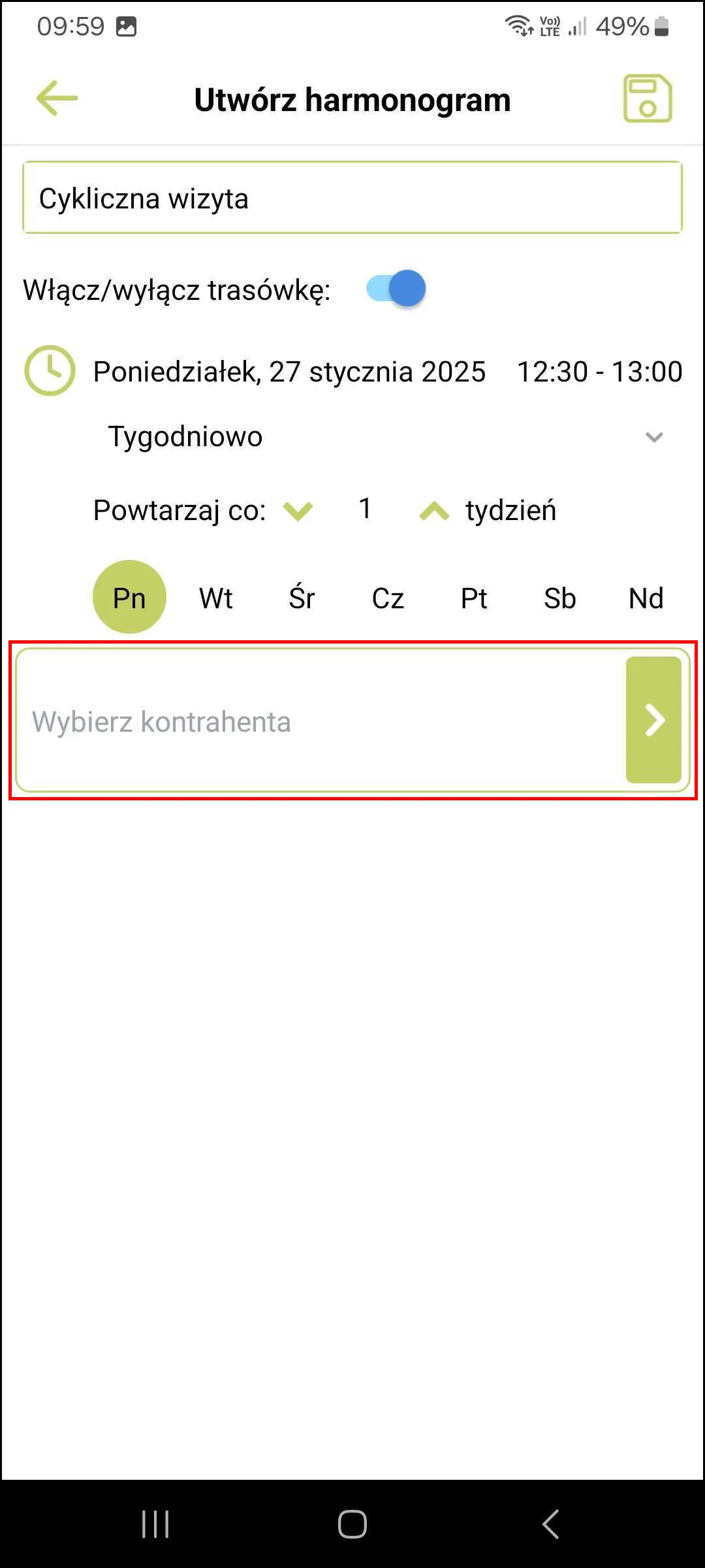 Zrzut ekranu – Harmonogram