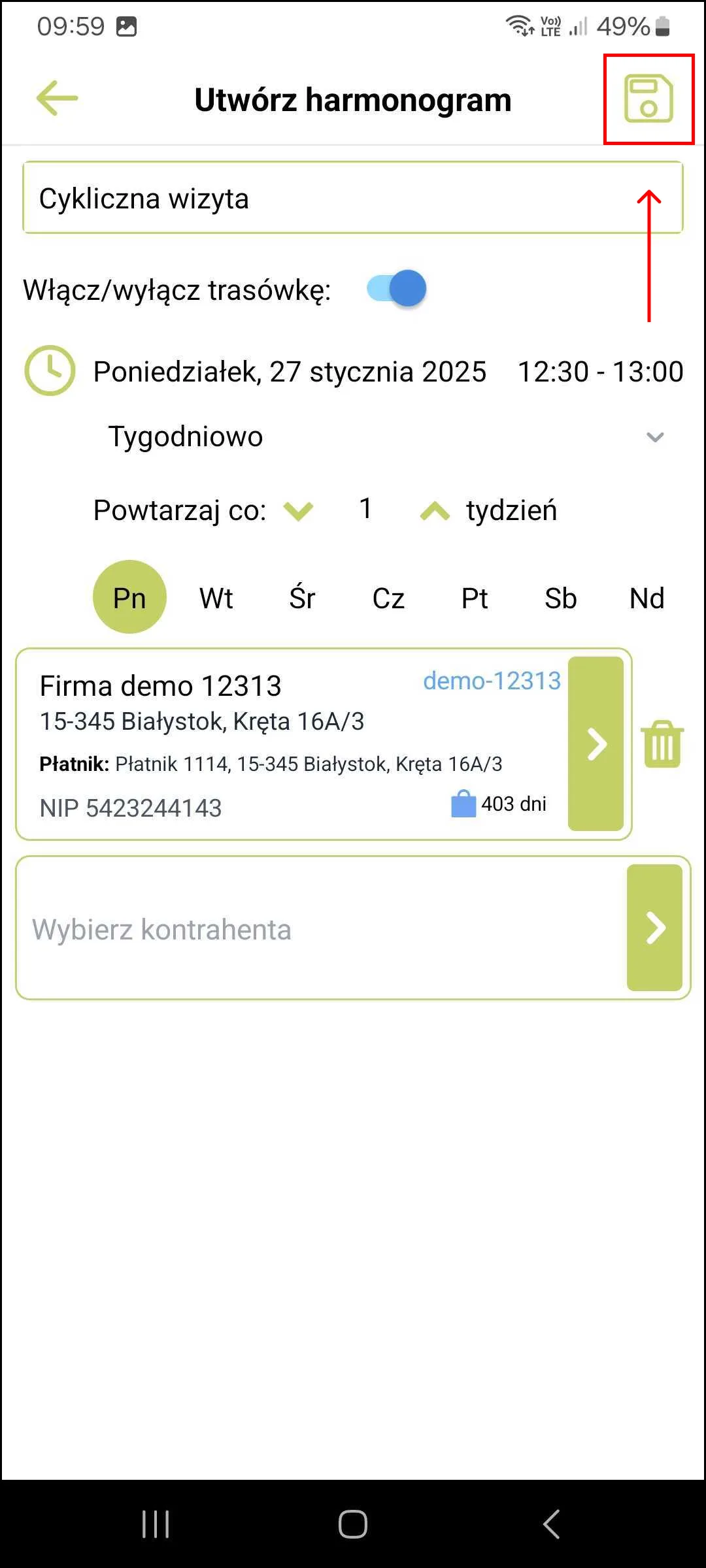 Zrzut ekranu – Harmonogram