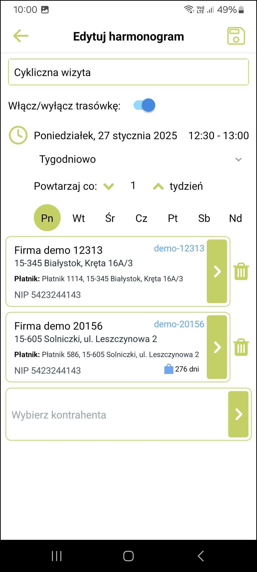 Zrzut ekranu – Harmonogram