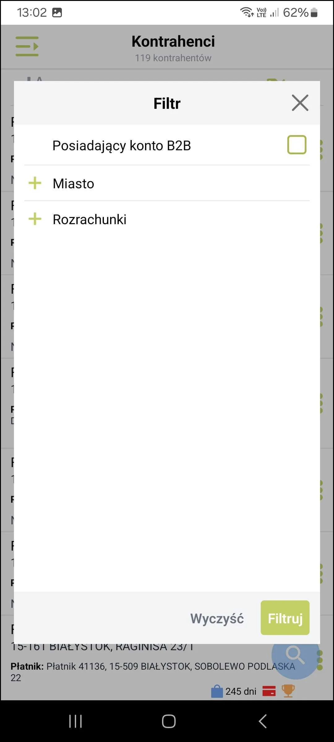 Zrzut ekranu – Lista kontrahentów
