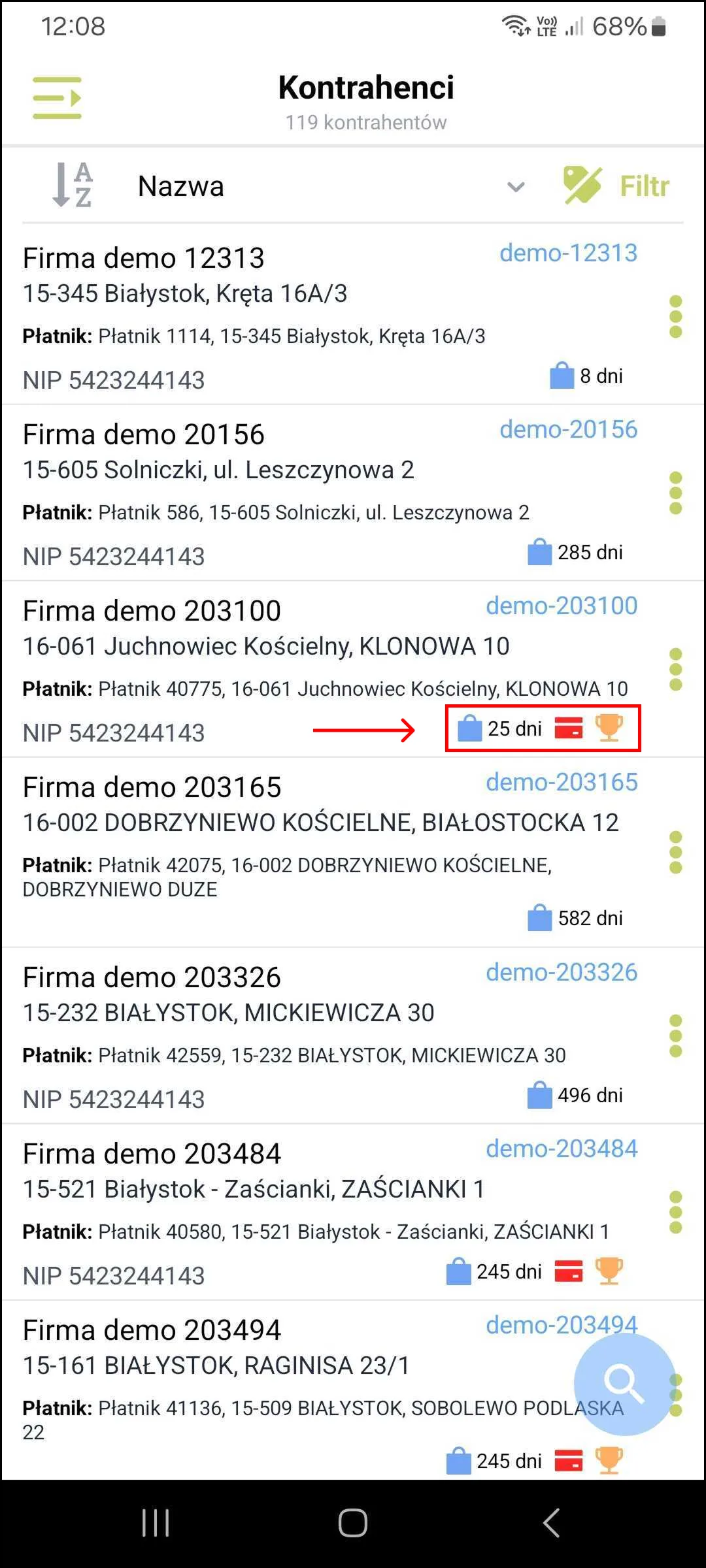 Zrzut ekranu – Lista kontrahentów
