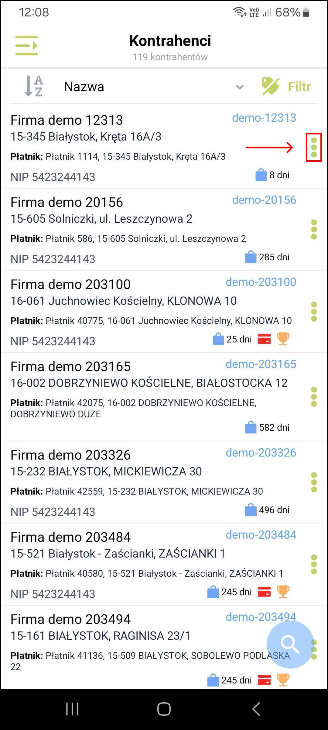 Zrzut ekranu – Lista kontrahentów