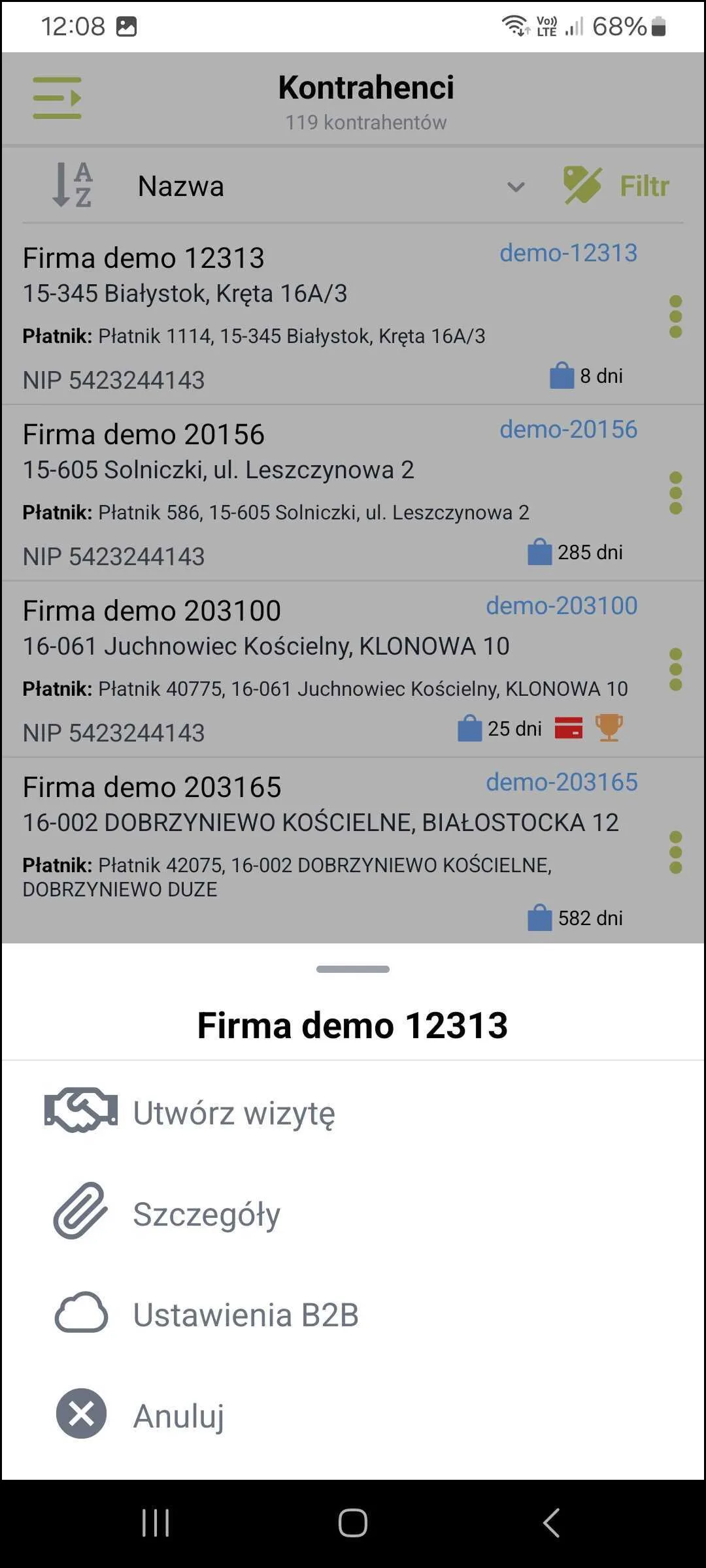 Zrzut ekranu – Szczegóły kontrahenta