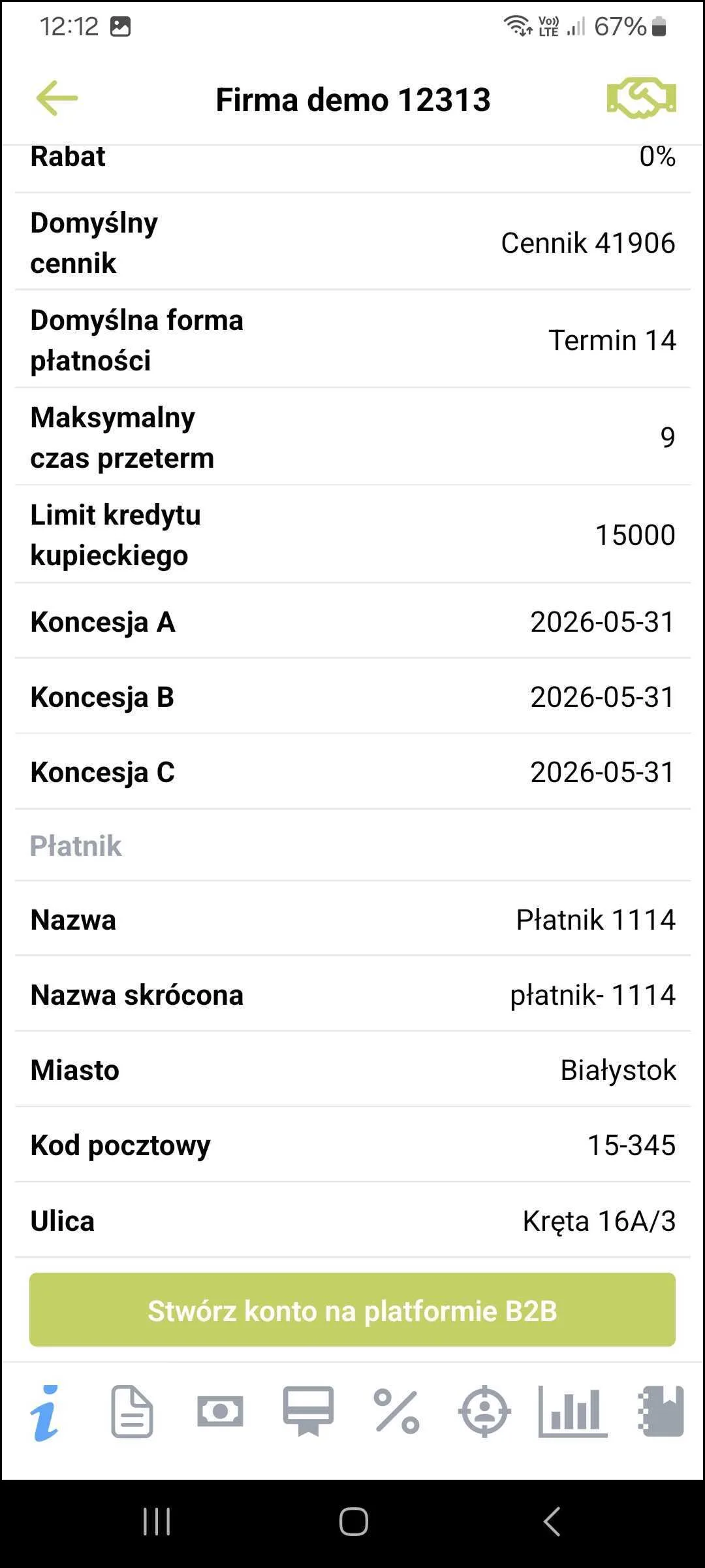 Zrzut ekranu – Szczegóły kontrahenta