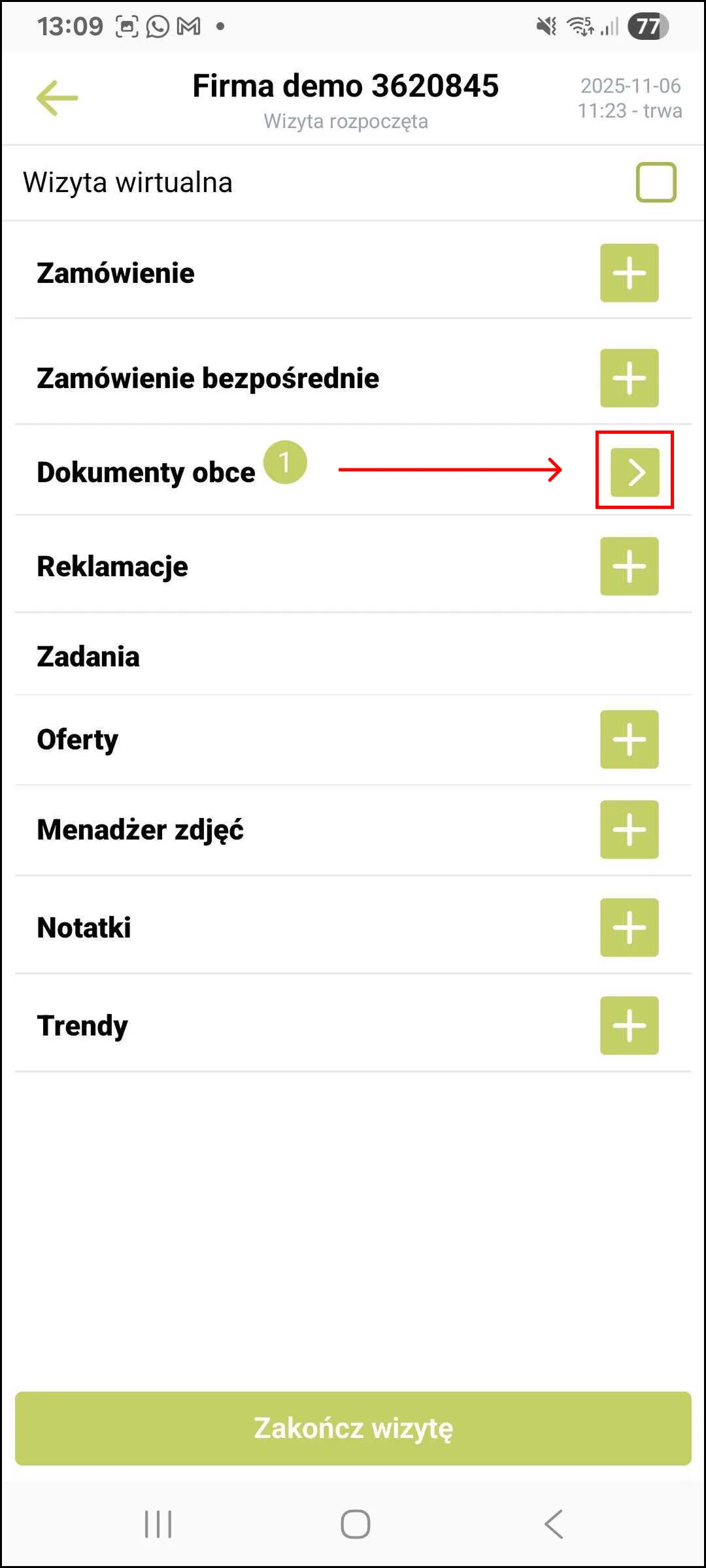 Zrzut ekranu – Łączenie dokumentów z okna wizyty